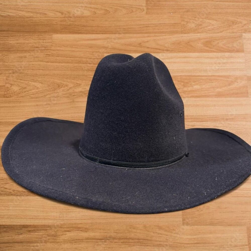 Pigalle Black Wéstern Cowboy Hat Banded Belt Felt Wide Brim 6 5/8